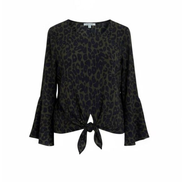 She + Sky Tops - She + Sky Animal Print Flared Sleeve Blouse Green Black Size Large